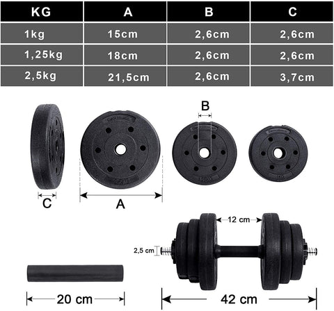 Rootz holder set - weights - holders - fitness training - Zwart - 4 x 2.5 kg - 4 x 1.25 kg - 4 x 1 kg