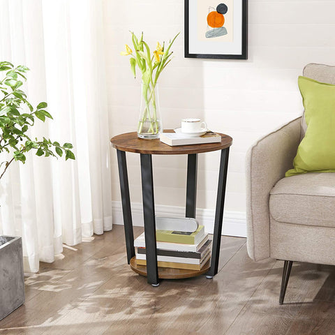Rootz Side Table - Coffee Table - Coffee Table - Round - Industrial - Brown - Black - Processed Wood - Metal - 50 x 50 x 57 cm