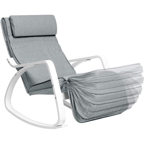 Rootz Rocking Chair With Footrest - Adjustable Lounger - Relax Chair - Armchair - Birch Wood - 150 kg load capacity - Gray