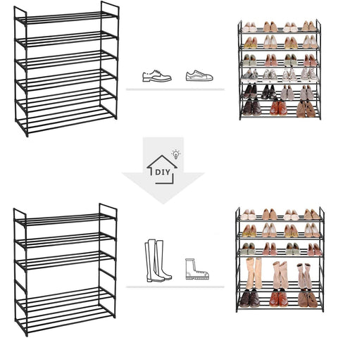 Rootz Shoe Racks - Set Of 2 - Shoes Organizer - 24-30 Pairs Of Shoes - Stackable - 92 x 30 x 53 - Metal - Black