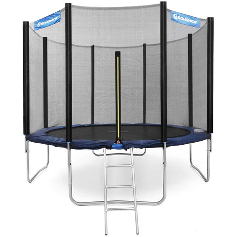 Rootz Trampoline - Garden Trampoline - Round - Ladder - Padded Rods - Safety Net - Black - Blue - 427 cm