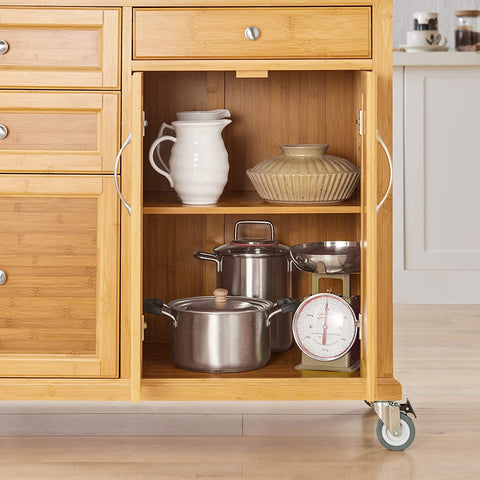 Rootz Kitchen Storage Trolley - Kitchen Island - Kitchen Cabinet - Cupboard - Sideboard with Stainless Steel Top