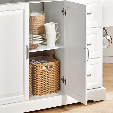 Rootz Extendable Kitchen Island - Cabinet Sideboard Kitchen - Storage Trolley with Stainless Steel Worktop