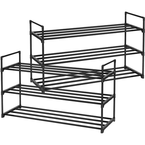 Rootz Shoe Racks - Set Of 2 - Shoes Organizer - 24-30 Pairs Of Shoes - Stackable - 92 x 30 x 53 - Metal - Black