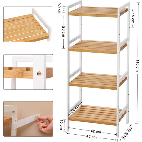 Rootz Bamboo rack - Standing rack - Kitchen rack - 4 shelves - White Bamboo - 45 x 31.5 x 110 cm