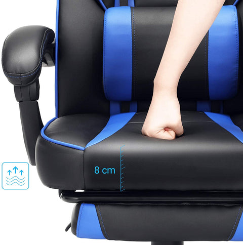 Rootz Office chair - Swivel chair - Leatherette - Footrest - Headrest - Lumbar cushion - Height Adjustable - Ergonomic - Black - Blue - 67 x 66 x (116-126) cm