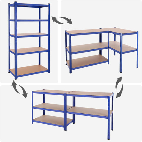 Rootz Shelving Unit - Workshop - Adjustable - Black/Blue - Metal - MDF - 200 x 100 x 50 cm