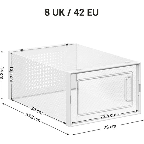 Rootz Shoe Boxes - Set Of 8 - Storage Boxes - Organizer - Foldable - Stackable - Up To Size 42 - Transparent White