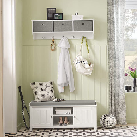 Rootz Shoe Storage Bench with 2 Doors & Removable Seat Cushion - Shoe Cabinet - White