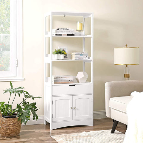 Rootz Storage Cabinet - High Cabinet - Bathroom Cabinet - 3 Open Compartments - 1 Drawer - 2 Doors - White - 60 x 32.5 x 154 cm