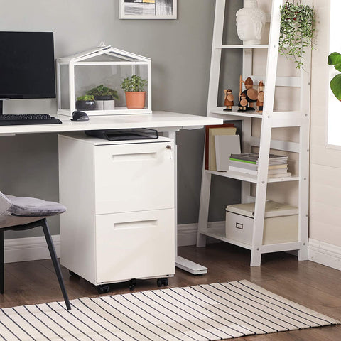 Rootz Drawer Unit - Filing Cabinet - On Wheels - 2 Drawers - Lock - White - Metal - 39 x 45 x 69.5 cm