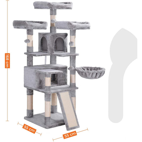 Rootz XL Scratching post for cats - Cat tree - 3 platforms - Gray - 55 x 55 x 172 cm