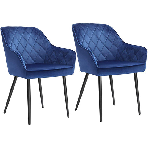 Rootz Dining Chairs - Set Of 2 - Kitchen Chairs - Upholstered - Velvet - Metal - Gray / Blue - 62.5 x 60 x 85 cm