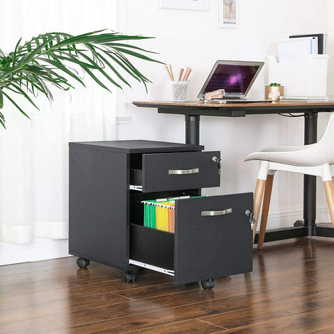 Rootz Drawer Unit Black - Steel Locker On Wheels - Office Cabinet - Roll Container