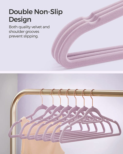 Rootz Hangers - Velvet Hangers - Set Of 50 Velvet Hangers - Velvet Clothes Hanger - Premium Quality Hanger - Stylish Velvet Hanger - Soft Purple - 43.5 x 0.6 x 22.5 cm