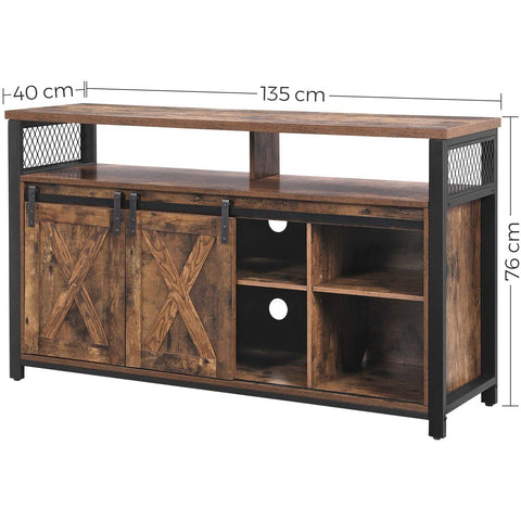 Rootz TV Furniture - TV Cabinet - 2 Sliding Doors - Up to 60 Inch - 135 x 40 x 76 cm - Adjustable Shelves - Industrial - Brown - Black