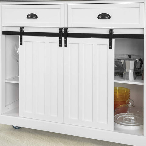 Rootz Kitchen Storage Trolley - Kitchen Cabinet - Cupboard - Sideboard - Kitchen Island with Stainless Steel Top & 2 Sliding Doors