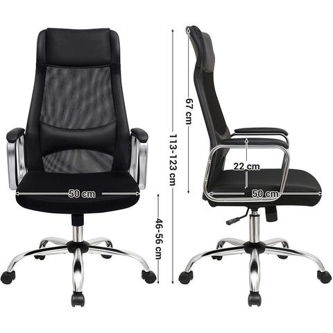 Rootz Office chair - Swivel chair - Executive chair - Mesh - Lumbar support - Height Adjustable - Ergonomic - Black - 60 x 53 x 113-123 cm