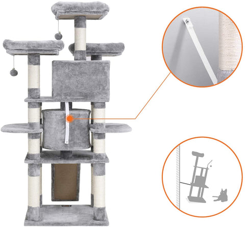 Rootz XXL Scratching post for cats - Cat tree - Gray - 60 x 55 x 172 cm