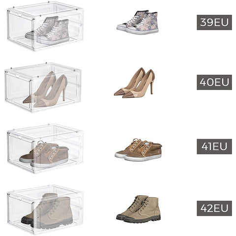 Rootz Set Of 6 Shoe Boxes - Shoe Storage - Shoes Organizer - Plastic - Transparent - Stackable - 27 x 34.5 x 19 cm - Shoes Up To Size 45
