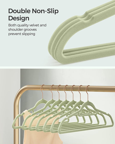 Rootz Hangers - Velvet Hangers - Set Of 50 Velvet Hangers - Velvet Clothes Hanger - Premium Quality Hanger - Stylish Velvet Hanger - Light Green - 43.5 x 0.6 x 22.5 cm