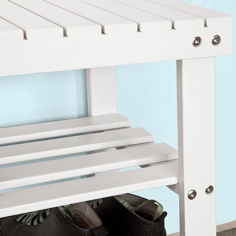 Rootz Bamboo 2 Tiers Shoe Rack - Shoe Bench - Bathroom Shelf - W50 x D29 x H46cm