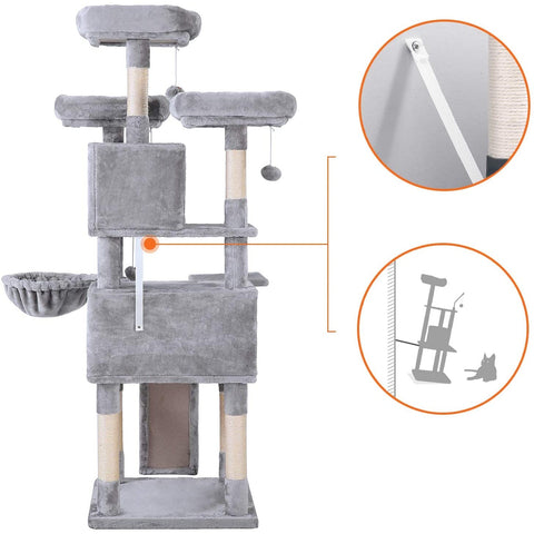 Rootz XL Scratching post for cats - Cat tree - 3 platforms - Gray - 55 x 55 x 172 cm