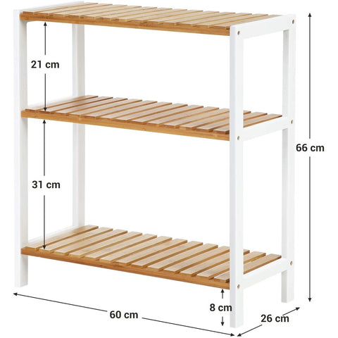Rootz Shoe Rack - Shoe Shelf - Bamboo - Rack - 3 Levels - White - Beige - 60 x 26 x 66 cm