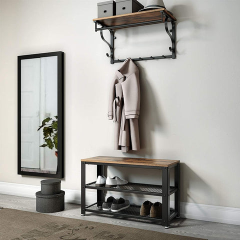Rootz Shoe Rack - Storage Rack - 3 Layer - Industrial - Rustic Brown - 73 x 30 x 45 cm