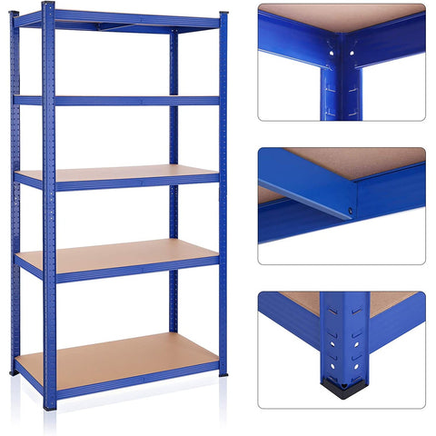 Rootz Shelving Unit - Workshop - Adjustable - Black/Blue - Metal - MDF - 200 x 100 x 50 cm