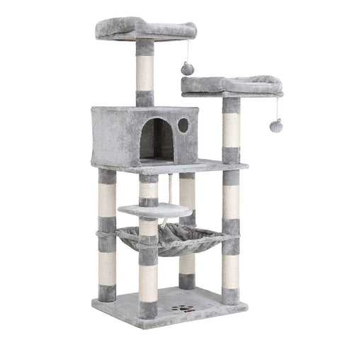 Rootz Cat Tree - Scratching Post - Climbing Tree for Cats - Cat Tower with Cave - Light Gray - 55 x 45 x 143 cm
