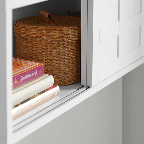 Rootz Floating Wall Shelf - Wall Storage Cabinet Unit with Sliding Doors - W75 x D20 x H23cm