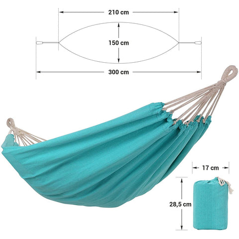 Rootz Hammock - 2 Persons - Outdoor - Transport Bag - Attachment Straps - Carabiner - Light Blue - Cotton - Polyester - Turquoise - 210 x 150 cm