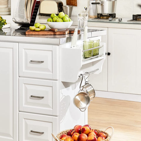 Rootz Extendable Kitchen Island - Cabinet Sideboard Kitchen - Storage Trolley with Stainless Steel Worktop