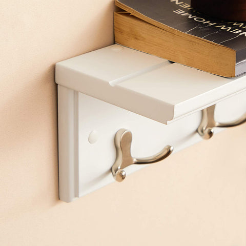 Rootz Wall Coat Rack - Wardrobe - 4 Double Hooks - Wall Coat Rack - MDF - White - 40 x 10.5 x 10.5 cm