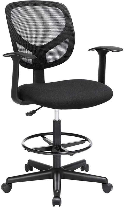 Rootz Office chair - Swivel chair - Work stool - Ergonomic - Armrests - Height Adjustable - Footrest - Black - Plastic - Fabric - 64 x 64 x 97-117 cm