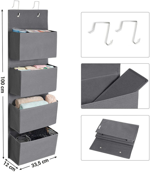 Rootz Door Organizer - Hanging - 4 Compartments - Storage Space - Gray - Plastic - Cardboard - 33.5 x 12 x 100 cm