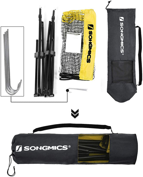 Rootz Badminton Net - Tennis Net - Adjustable Height - Iron Frame - Transport Bag - Blue - Black - Yellow
