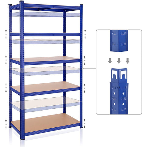 Rootz Shelving Unit - Workshop - Adjustable - Black/Blue - Metal - MDF - 200 x 100 x 50 cm