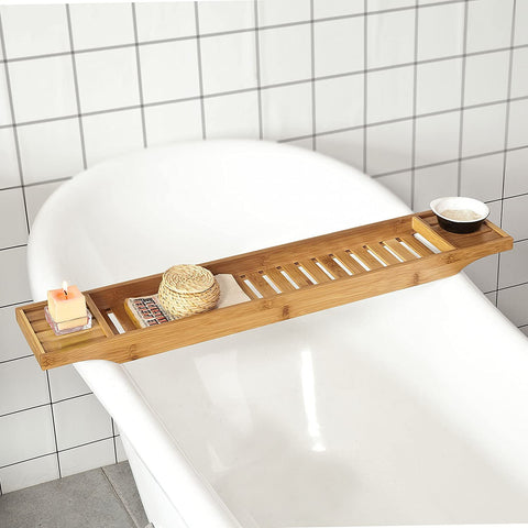 Rootz Bamboo Bathtub Rack - Caddy Tray Bathroom Shelf - Length 80cm
