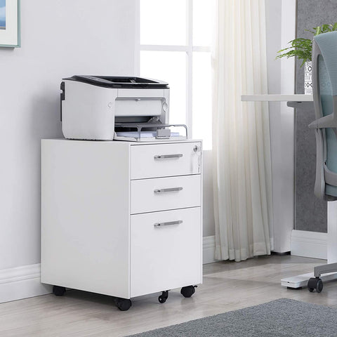 Rootz Drawer Unit - Filing Cabinet - Storage Cabinet - On Wheels - 3 Drawers - Storage Space - White - Steel - 39 x 48 x 60 cm 33 x 38 x 63 cm