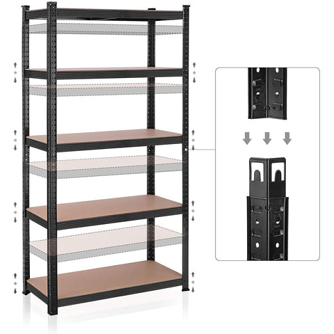 Rootz Shelving Unit - Workshop - Adjustable - Black/Blue - Metal - MDF - 200 x 100 x 50 cm