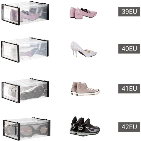 Rootz Shoe Boxes - 18 Storage Boxes - Foldable and Stackable - Transparent-Black - 31 x 24.5 x 17.5 cm