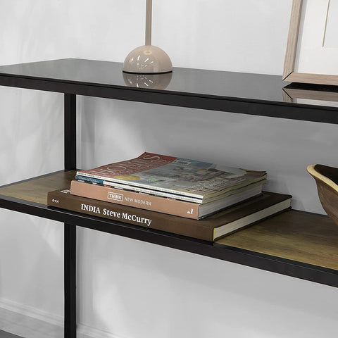 Rootz 2 Tiers Console Table - Hall Table - Living Room Table - Sofa Table - Side Table - End Table  with Glass Top