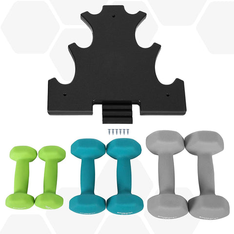 Rootz Dumbells Set - Dumbbells - Hexagonal - Dumbbell Rack - 1 kg - 2 kg - 3 kg - Strength Training - Lime Green - Aquamarine - Light Gray