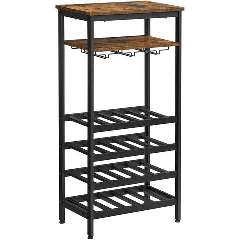Rootz Wine Rack - Bottle Rack - 20 Bottles - Glass Holder - 50 x 32 x 100 cm - Industrial - Brown - Black