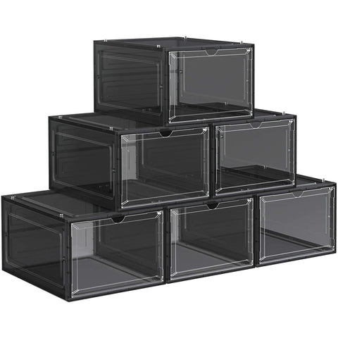 Rootz Set Of 6 Shoe Boxes - Shoe Storage - Shoes Organizer - Plastic - Transparent - Stackable - 27 x 34.5 x 19 cm - Shoes Up To Size 45