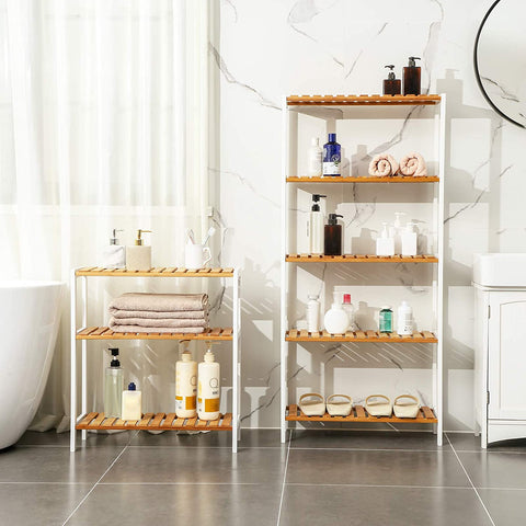 Rootz Shoe Rack - Shoe Shelf - Bamboo - Rack - 3 Levels - White - Beige - 60 x 26 x 66 cm