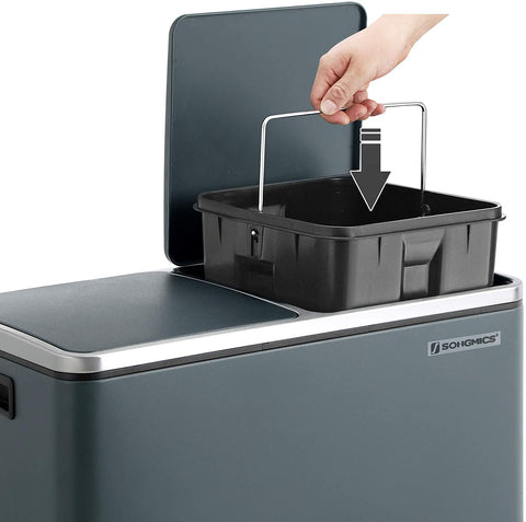 Rootz 48L Trash Can - Garbage Can - Pedal Bin - 2 Compartments - Soft Close - Inner Buckets - Foot Pedals - Handles - Black