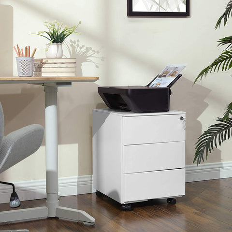Rootz Drawer Unit - Filing Cabinet - On Wheels - Lock - 3 Drawers - White - Metal - 39 x 45 x 55 cm